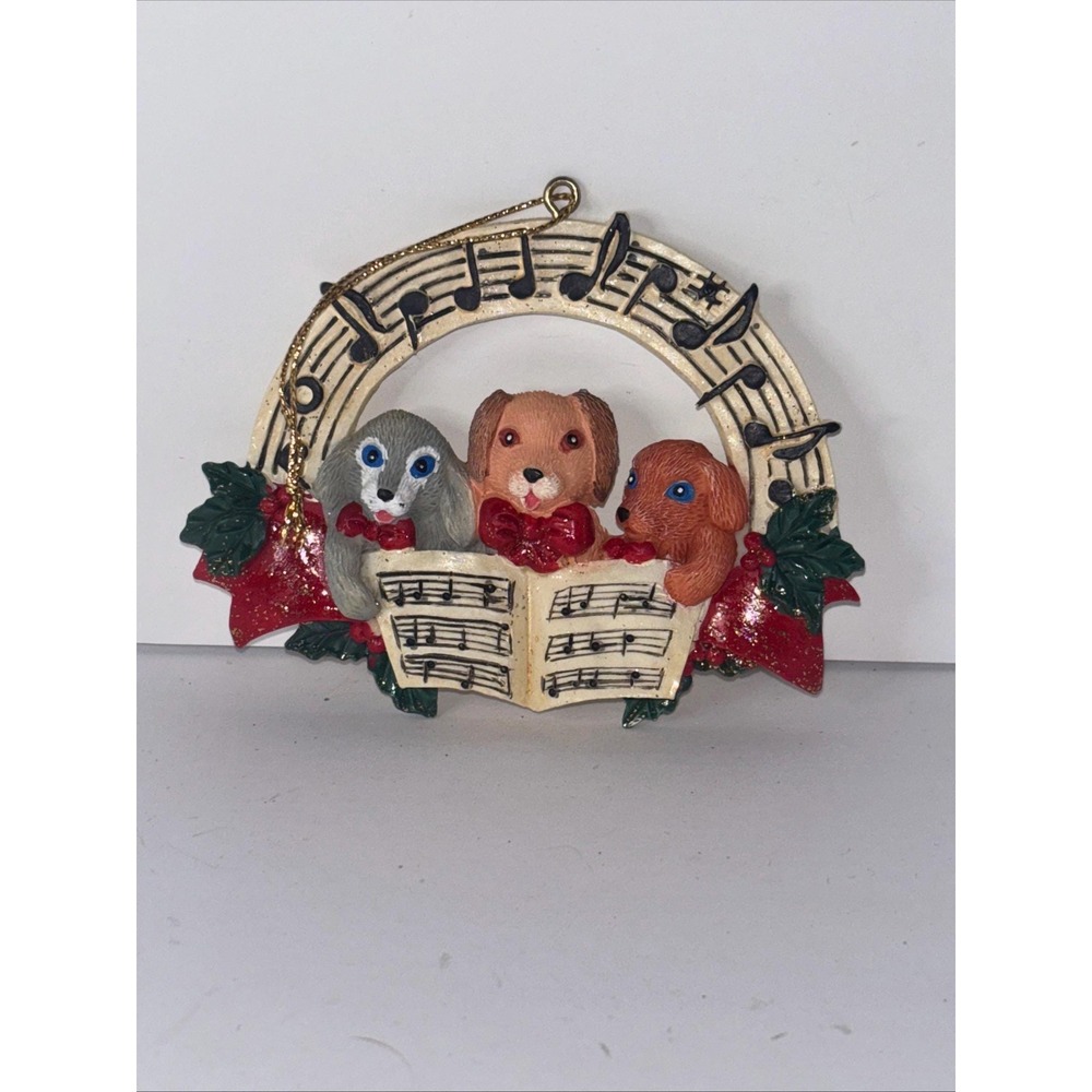 Vintage Kurt Adler Christmas Ornament Singing Puppy Dogs Musical Notes